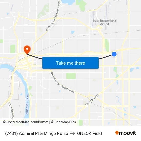 (7431) Admiral Pl & Mingo Rd Eb to ONEOK Field map