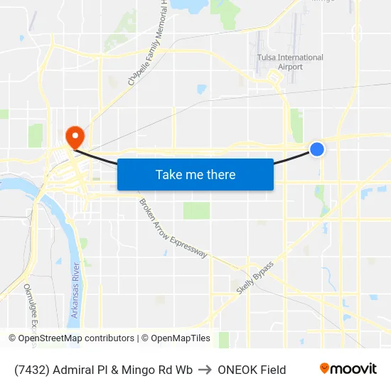 (7432) Admiral Pl & Mingo Rd Wb to ONEOK Field map