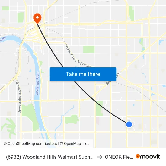 (6932) Woodland Hills Walmart Subhub to ONEOK Field map