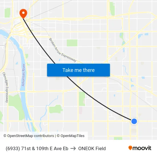 (6933) 71st & 109th E Ave Eb to ONEOK Field map