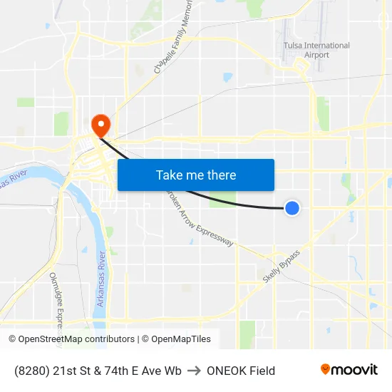 (8280) 21st St & 74th E Ave Wb to ONEOK Field map