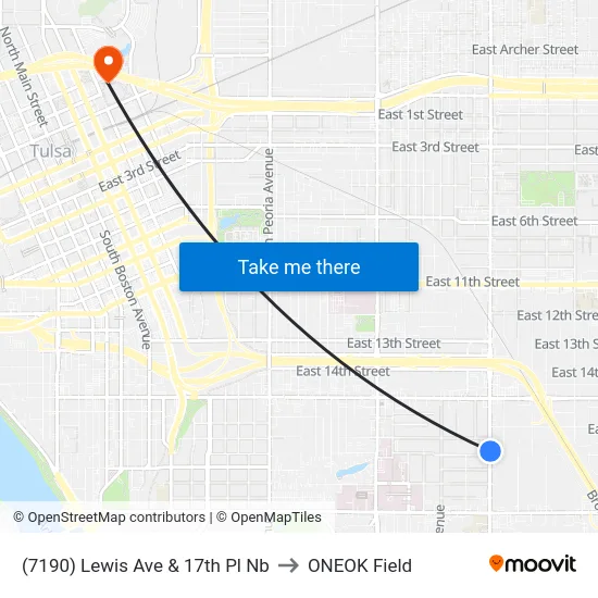 (7190) Lewis Ave & 17th Pl Nb to ONEOK Field map