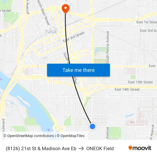 (8126) 21st St & Madison Ave Eb to ONEOK Field map