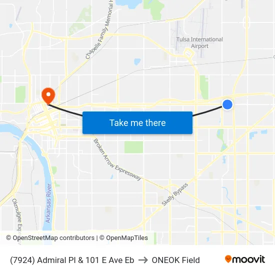 (7924) Admiral Pl & 101 E Ave Eb to ONEOK Field map