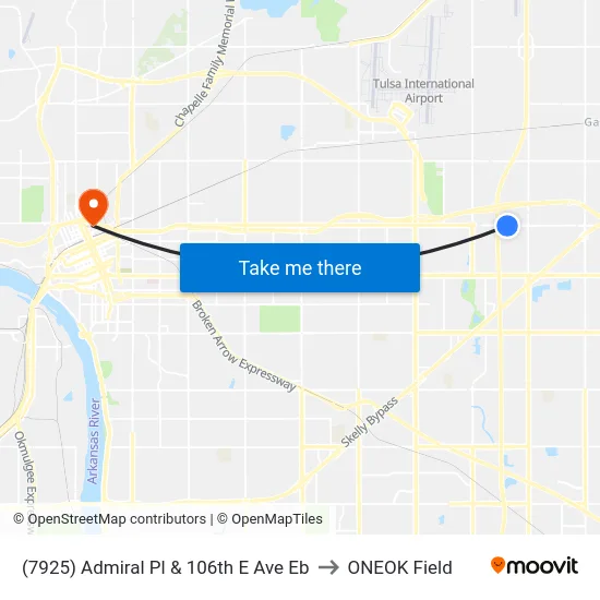 (7925) Admiral Pl & 106th E Ave Eb to ONEOK Field map
