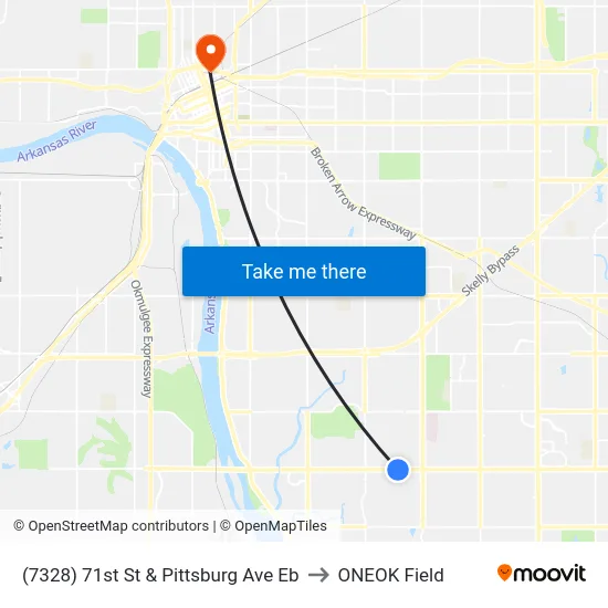 (7328) 71st St & Pittsburg Ave Eb to ONEOK Field map