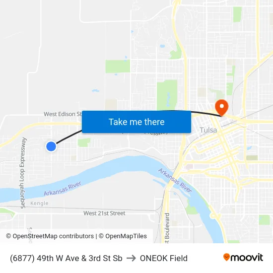 (6877) 49th W Ave & 3rd St Sb to ONEOK Field map
