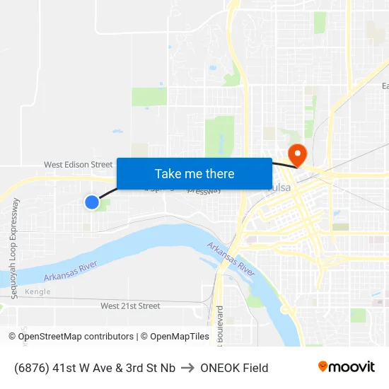 (6876) 41st W Ave & 3rd St Nb to ONEOK Field map