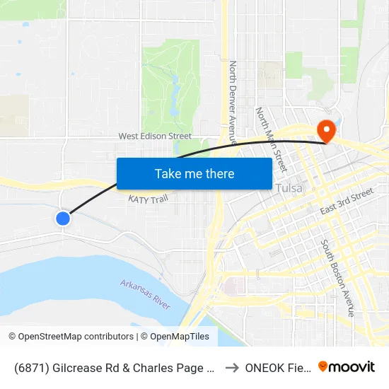 (6871) Gilcrease Rd & Charles Page Nb to ONEOK Field map