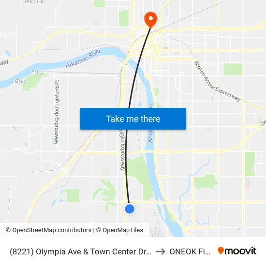 (8221) Olympia Ave & Town Center Dr. Sb to ONEOK Field map