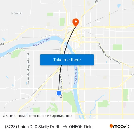 (8223) Union Dr & Skelly Dr Nb to ONEOK Field map