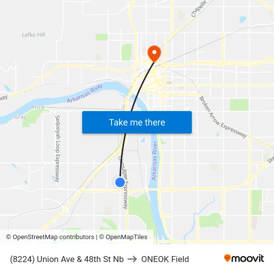 (8224) Union Ave & 48th St Nb to ONEOK Field map