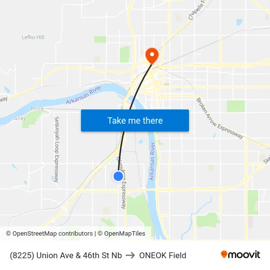 (8225) Union Ave & 46th St Nb to ONEOK Field map