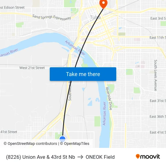(8226) Union Ave & 43rd St Nb to ONEOK Field map