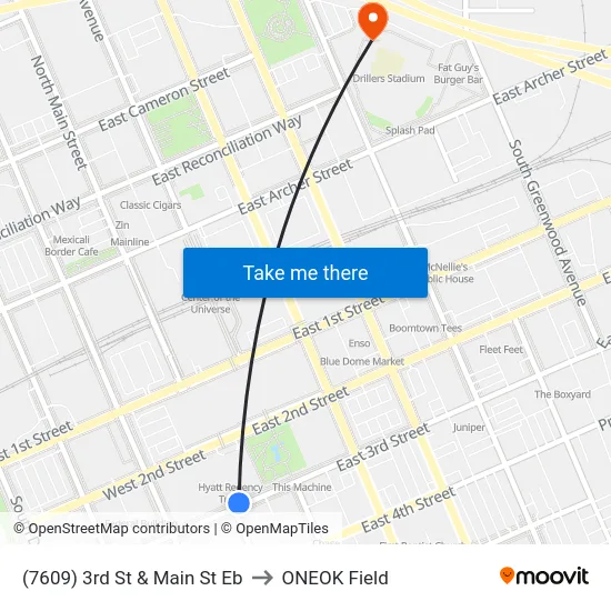 (7609) 3rd St & Main St Eb to ONEOK Field map