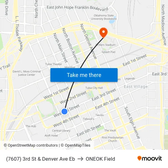 (7607) 3rd St & Denver Ave Eb to ONEOK Field map