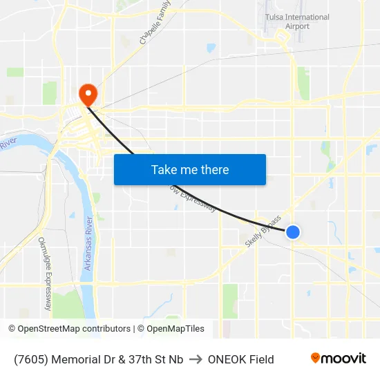 (7605) Memorial Dr &  37th St Nb to ONEOK Field map