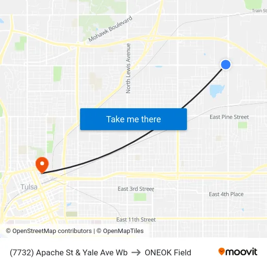 (7732) Apache St & Yale Ave Wb to ONEOK Field map
