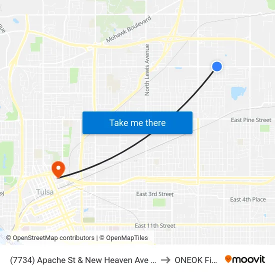 (7734) Apache St & New Heaven Ave Wb to ONEOK Field map