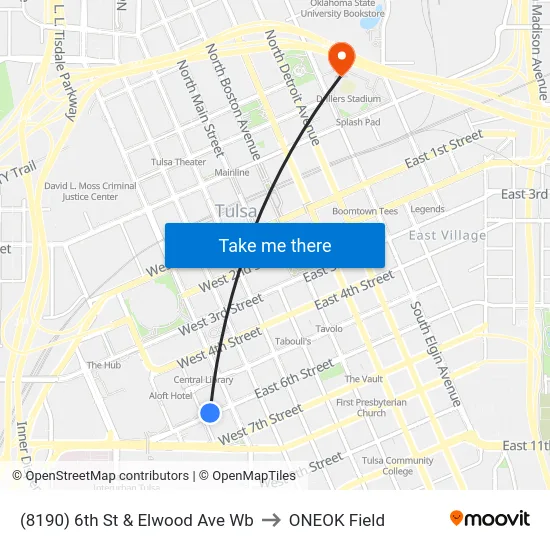 (8190) 6th St & Elwood Ave Wb to ONEOK Field map