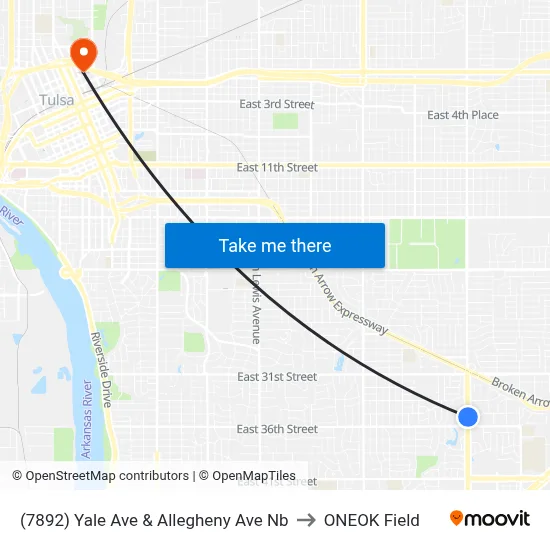 (7892) Yale Ave & Allegheny Ave Nb to ONEOK Field map