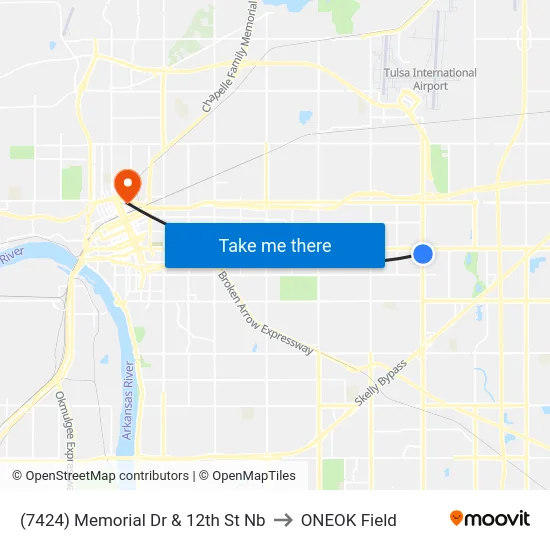 (7424) Memorial Dr & 12th St Nb to ONEOK Field map