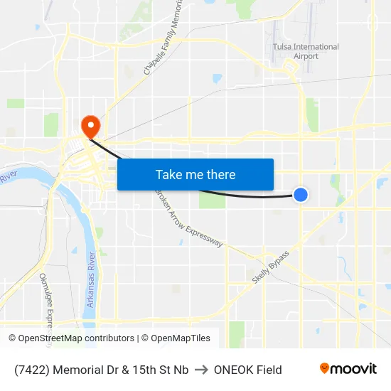 (7422) Memorial Dr & 15th St Nb to ONEOK Field map