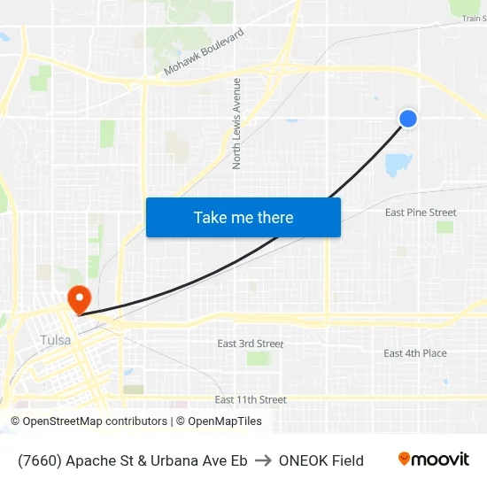 (7660) Apache St & Urbana Ave Eb to ONEOK Field map