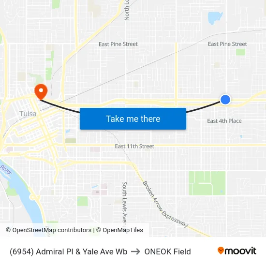 (6954) Admiral Pl & Yale Ave Wb to ONEOK Field map