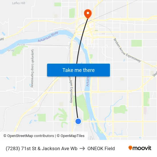 (7283) 71st St & Jackson Ave Wb to ONEOK Field map