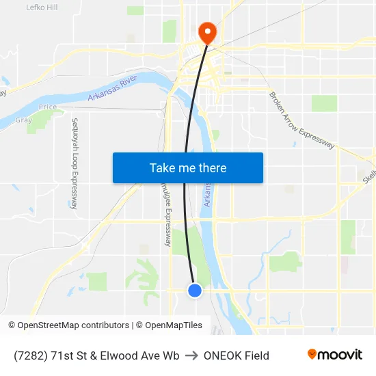 (7282) 71st St & Elwood Ave Wb to ONEOK Field map