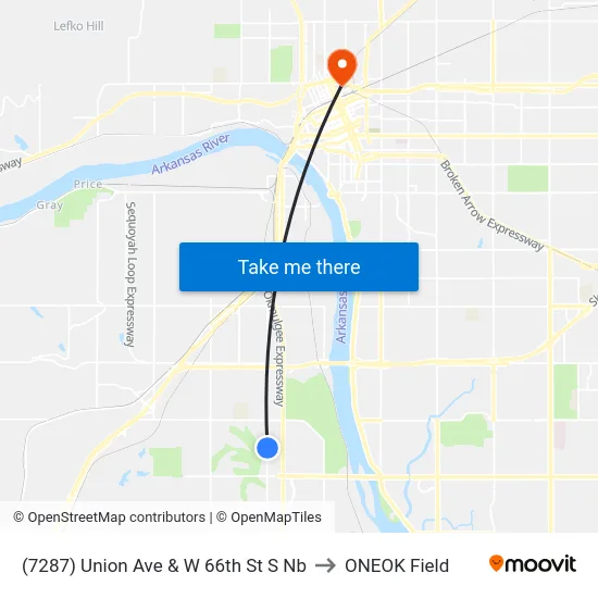 (7287) Union Ave & W 66th St S  Nb to ONEOK Field map
