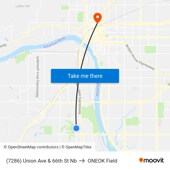 (7286) Union Ave & 66th St Nb to ONEOK Field map
