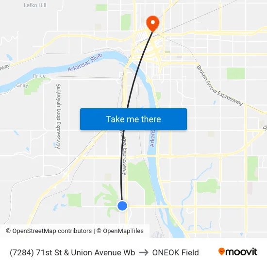 (7284) 71st St & Union Avenue Wb to ONEOK Field map
