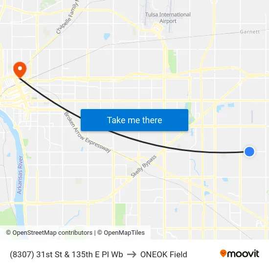 (8307) 31st St & 135th E Pl Wb to ONEOK Field map