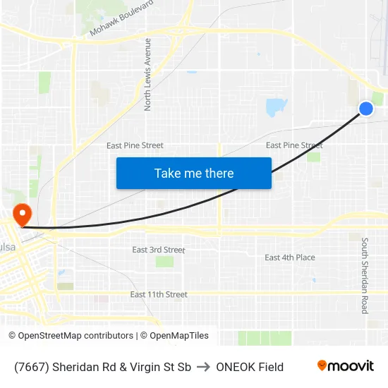 (7667) Sheridan Rd & Virgin St Sb to ONEOK Field map