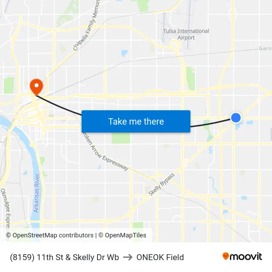 (8159) 11th St & Skelly Dr Wb to ONEOK Field map