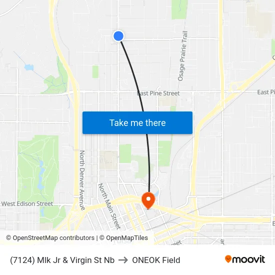 (7124) Mlk Jr & Virgin St Nb to ONEOK Field map