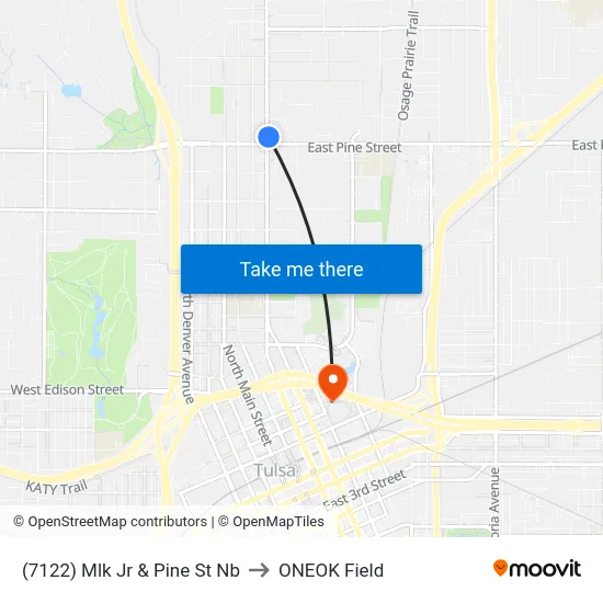 (7122) Mlk Jr & Pine St Nb to ONEOK Field map