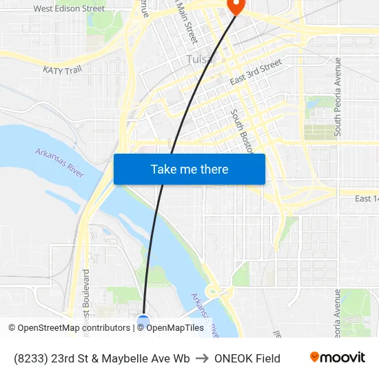 (8233) 23rd St & Maybelle Ave Wb to ONEOK Field map