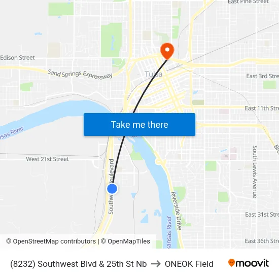 (8232) Southwest Blvd & 25th St Nb to ONEOK Field map