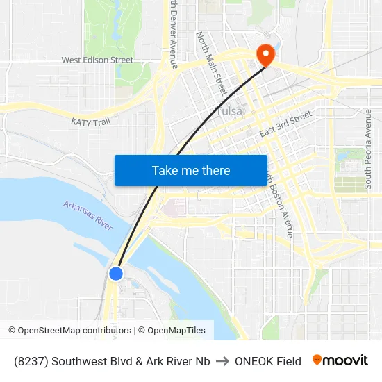 (8237) Southwest Blvd & Ark River Nb to ONEOK Field map