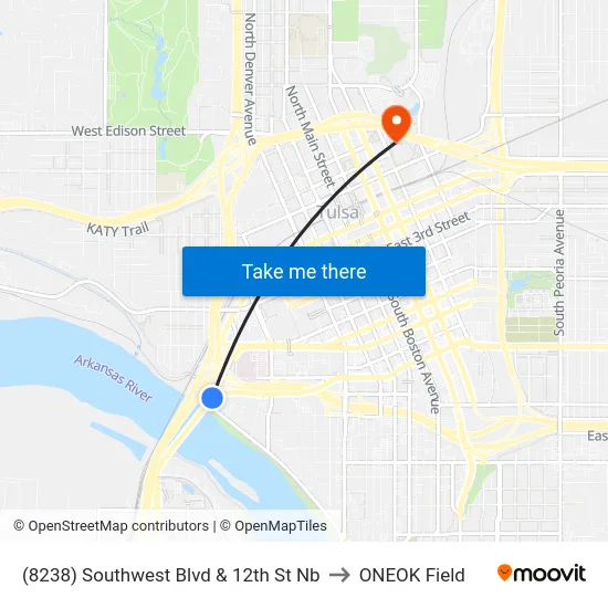 (8238) Southwest Blvd & 12th St Nb to ONEOK Field map