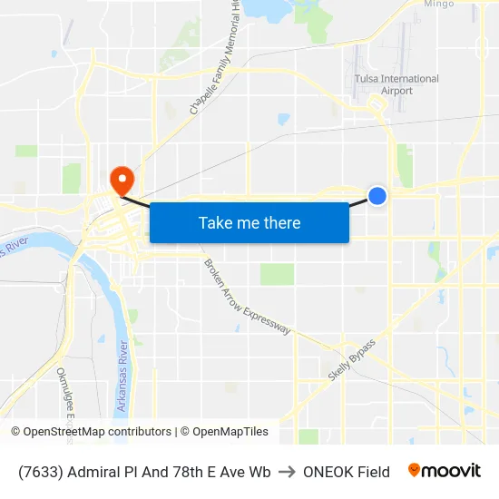 (7633) Admiral Pl And 78th E Ave Wb to ONEOK Field map