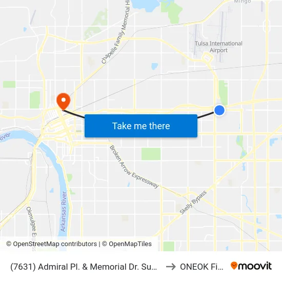 (7631) Admiral Pl. & Memorial Dr. Subhub to ONEOK Field map