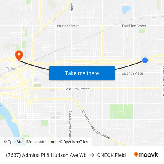 (7637) Admiral Pl & Hudson Ave Wb to ONEOK Field map