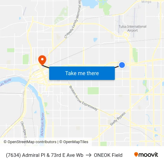 (7634) Admiral Pl & 73rd E Ave Wb to ONEOK Field map
