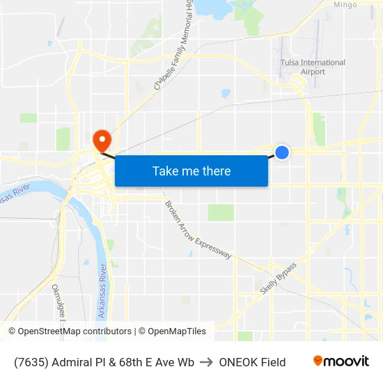 (7635) Admiral Pl & 68th E Ave Wb to ONEOK Field map