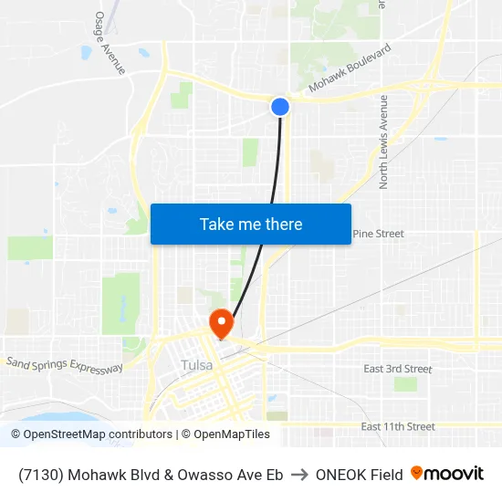 (7130) Mohawk Blvd & Owasso Ave Eb to ONEOK Field map