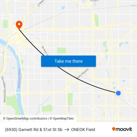 (6930) Garnett Rd & 51st St Sb to ONEOK Field map